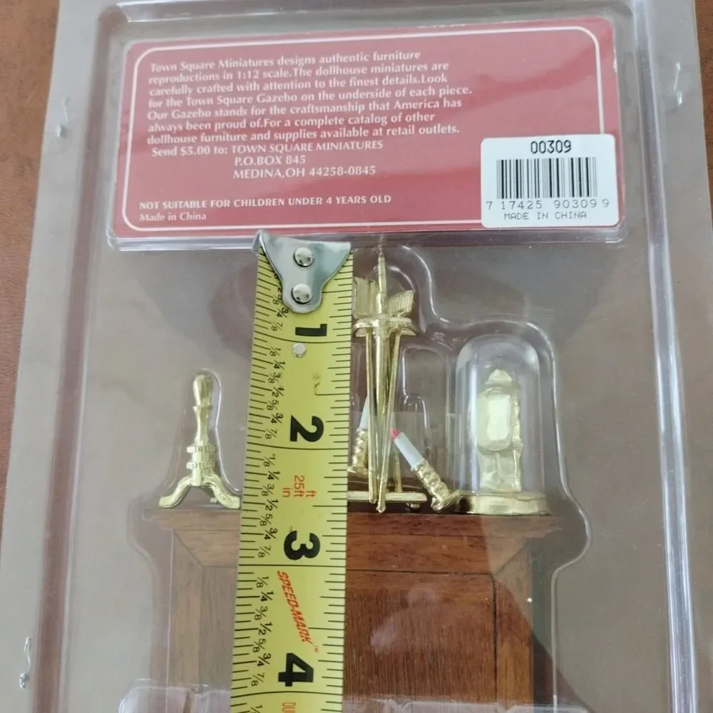 Dollhouse Fireplace Tools Mantle Clock TOWN SQUARE MINIATURES Cherry Wood NOS